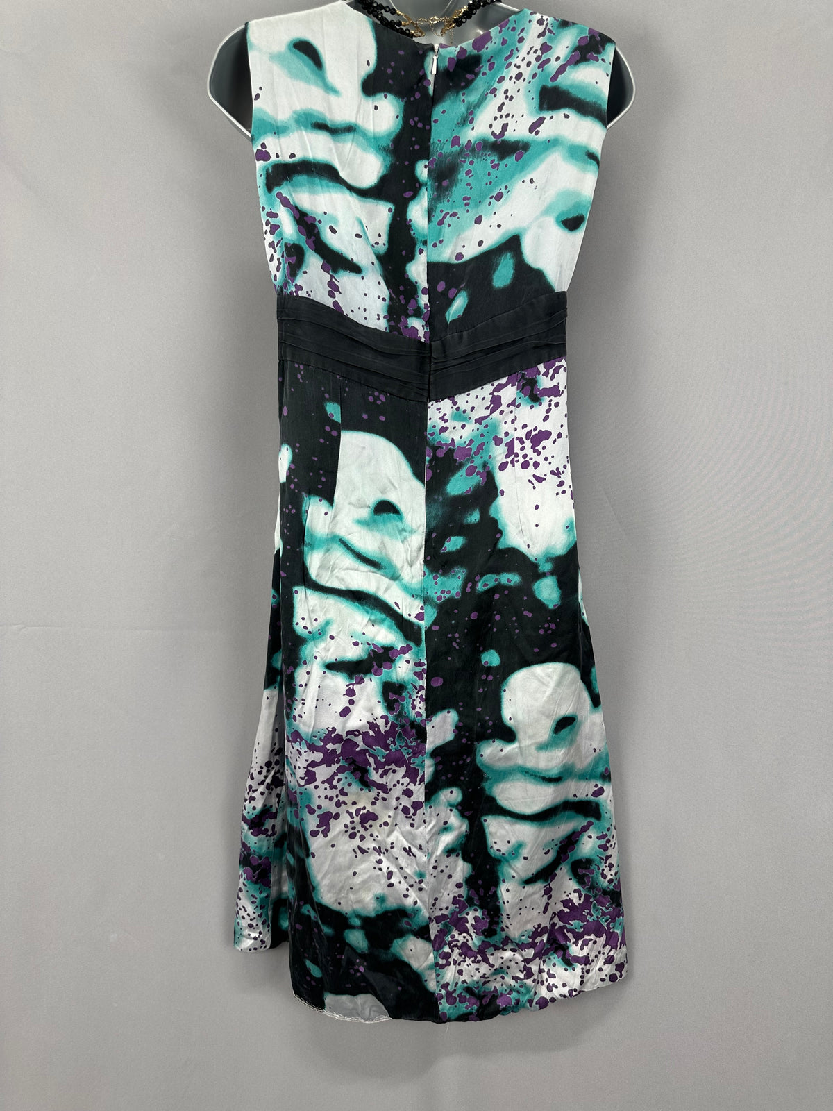 Stunning Linea Raffaelli multi silk jewel floral motif sleeveless black tie knee length dress 14