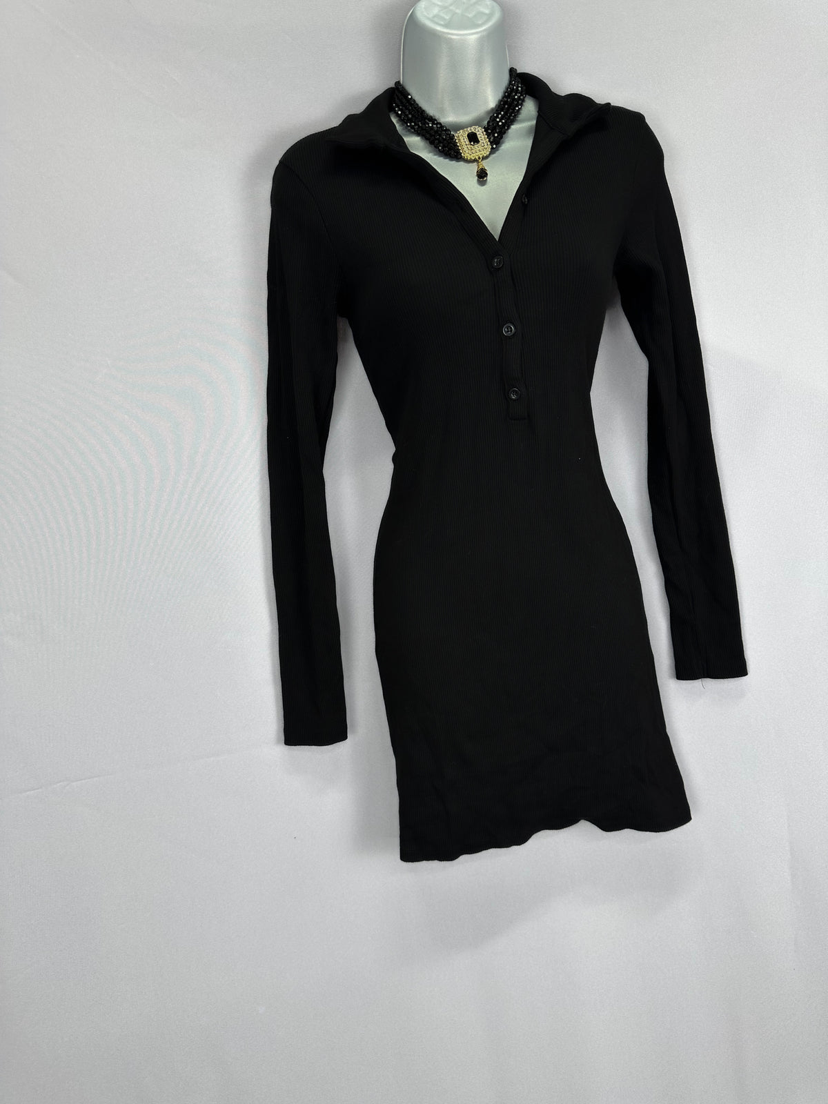 Misspap black cotton collared long short mini dress size 12