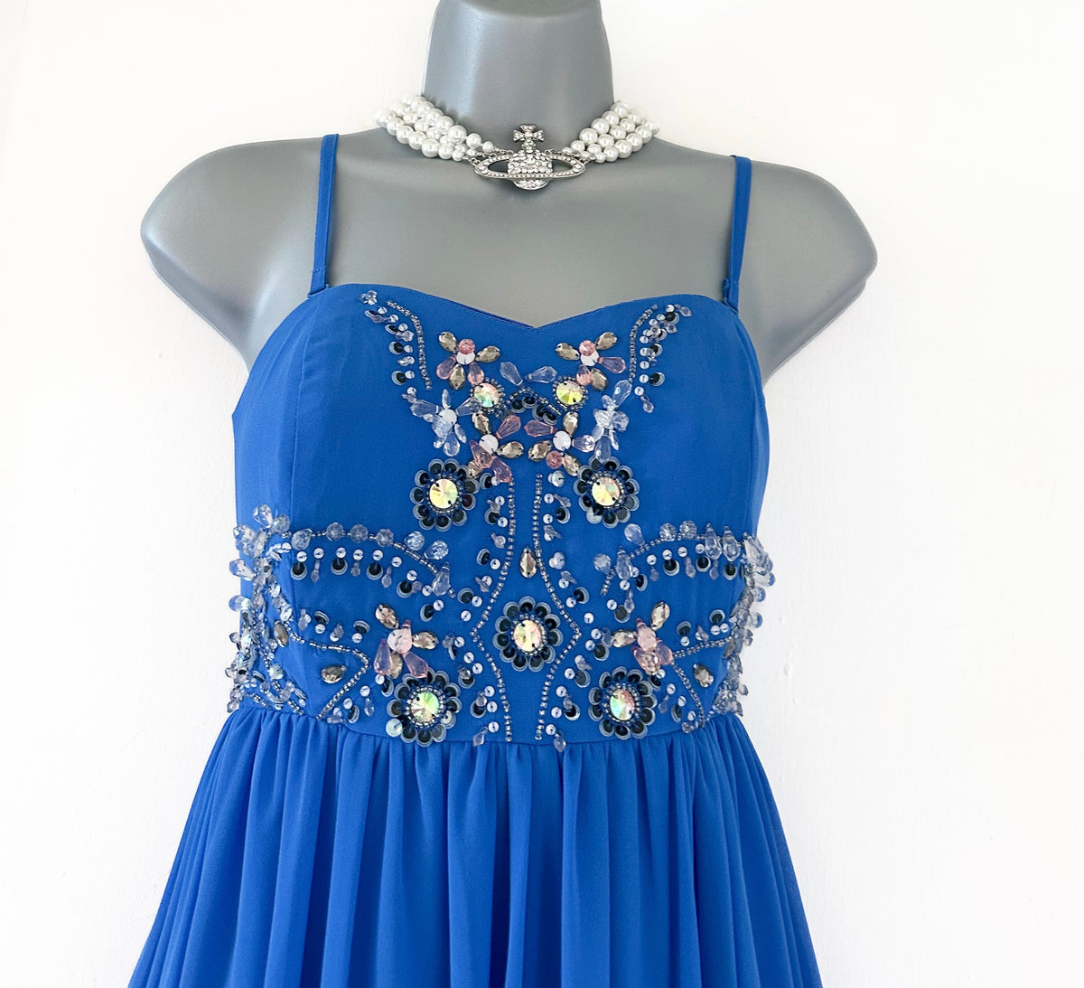 ASOS blue embellished wedding/prom/evening very long maxi dress size 12