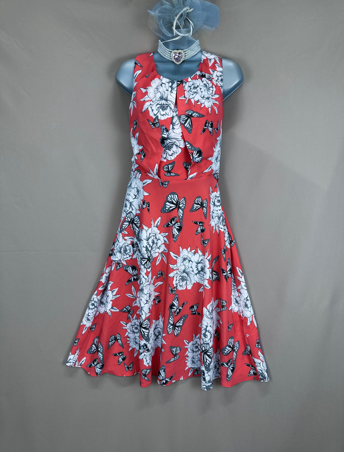 Papaya weekend dark peach multi floral a-line occasion midi dress size 12
