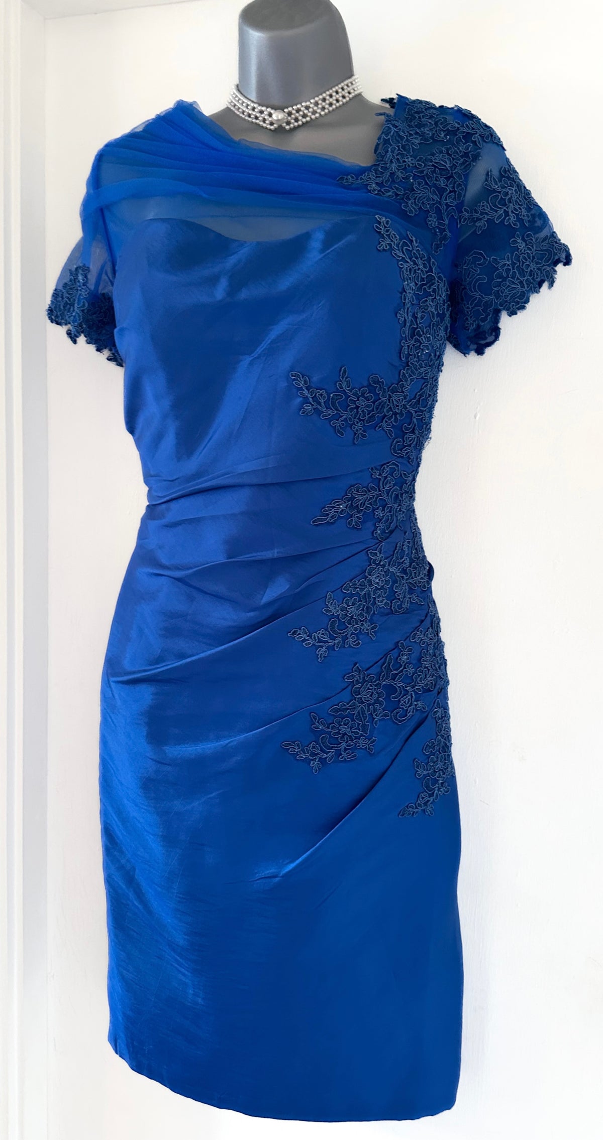 No label royal blue embroidered mother of the bride knee length occasion dress size 8