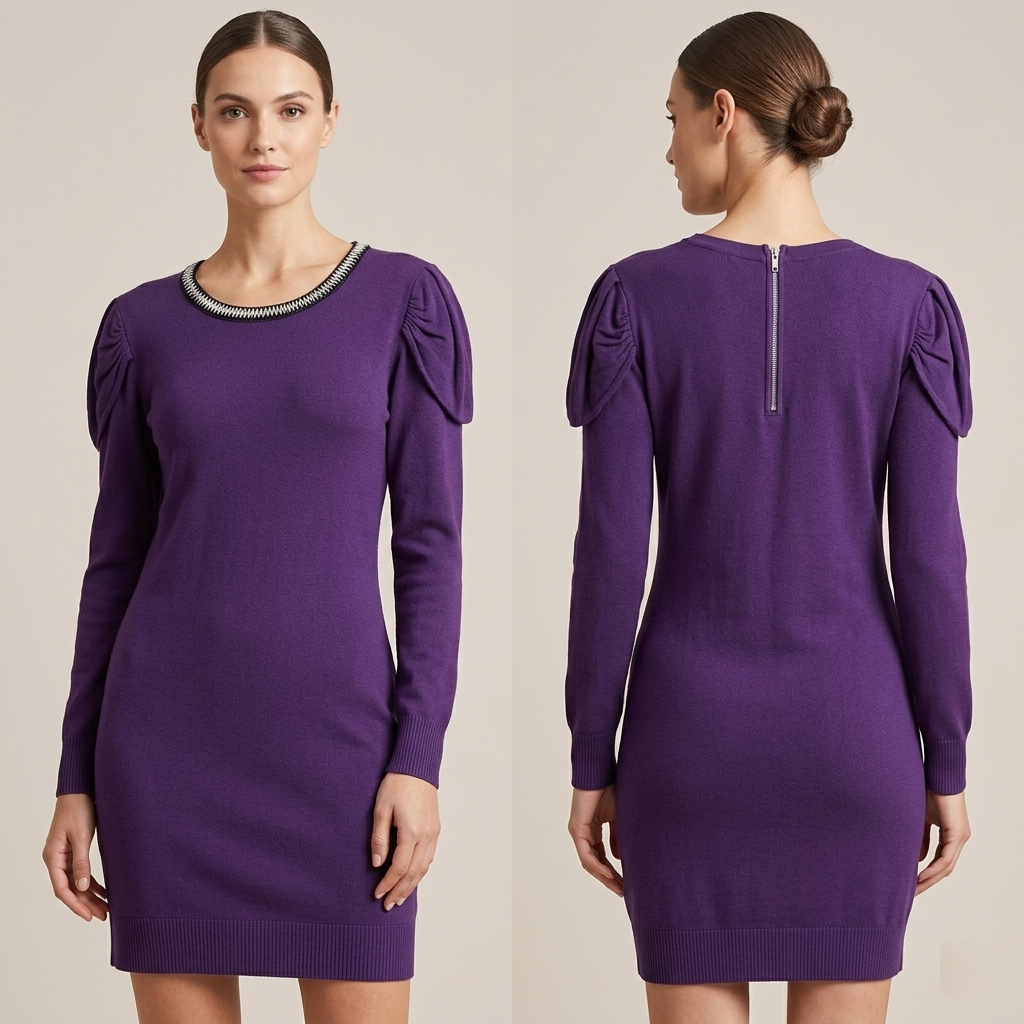 Stylish Gerard dark purple beaded collar autumn to winter long tunic jumper uk  12-14