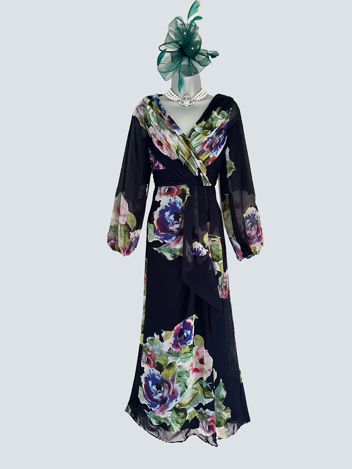 Adrianna Papell navy floral multi occasion wedding long maxi dress size 8
