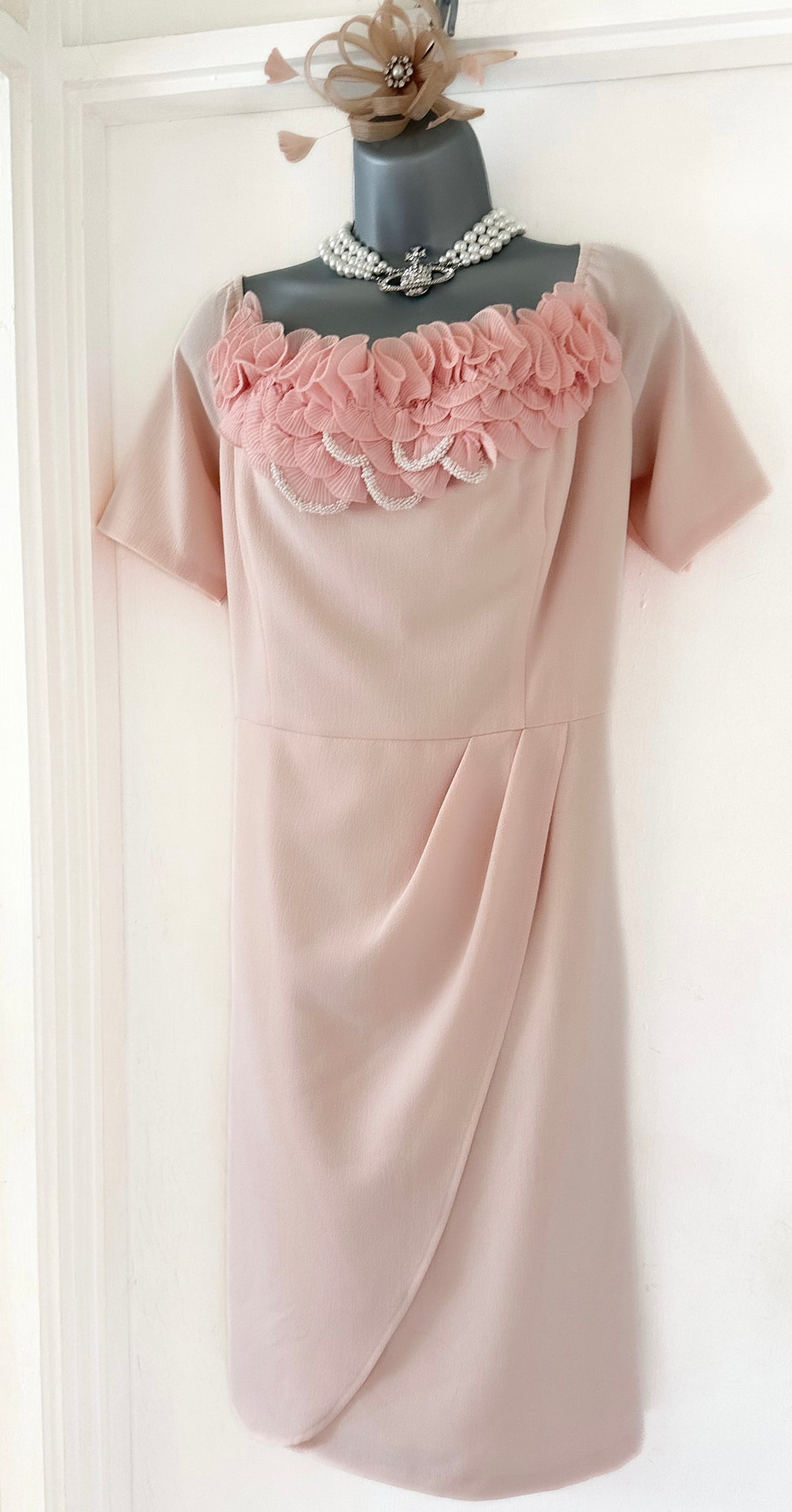 Kaleidoscope pale pink beaded detail ruffle wedding knee length Dress 18