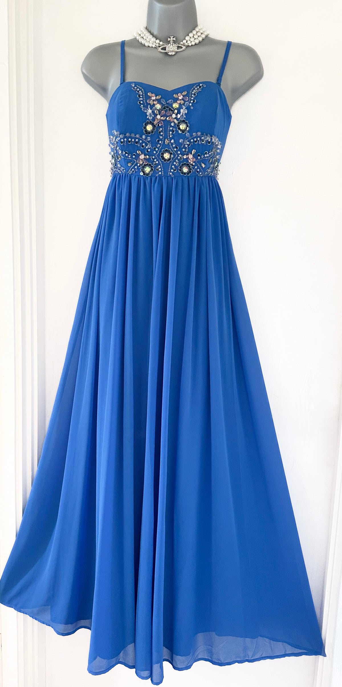 ASOS blue embellished wedding/prom/evening very long maxi dress size 12