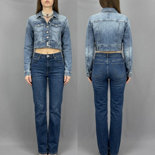 Stylish Only pale blue denim smart casual cropped jacket 6