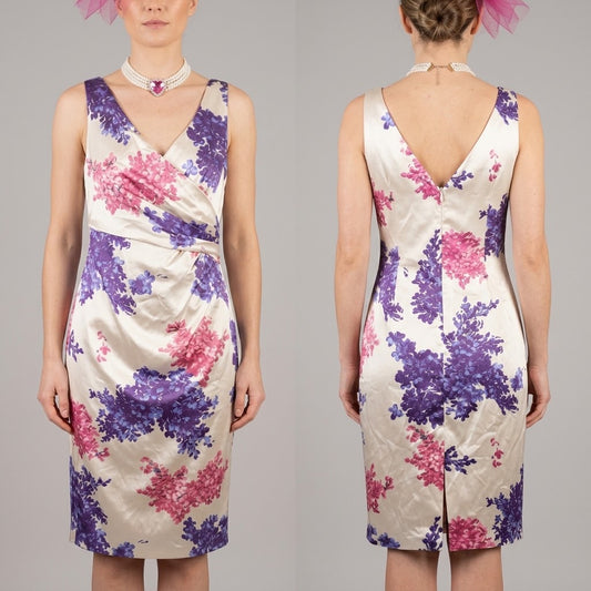 BNWT Coast multi floral printed satin style wedding knee length stunning dress 12